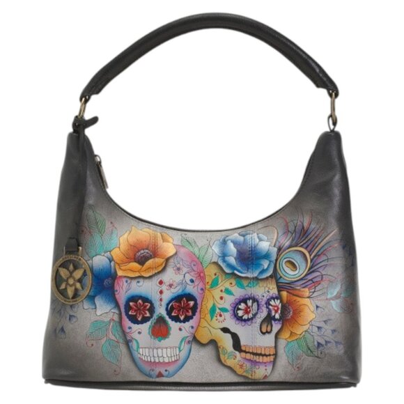 ANUSCHKA Leather Hand Painted Day Of The Dead Shoulder Bag - Picture 1 of 3